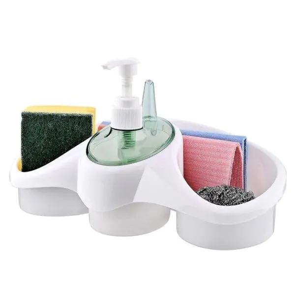 3-in-1 Plastic Dish Soap Dispenser With Sponge Holder - Image 2