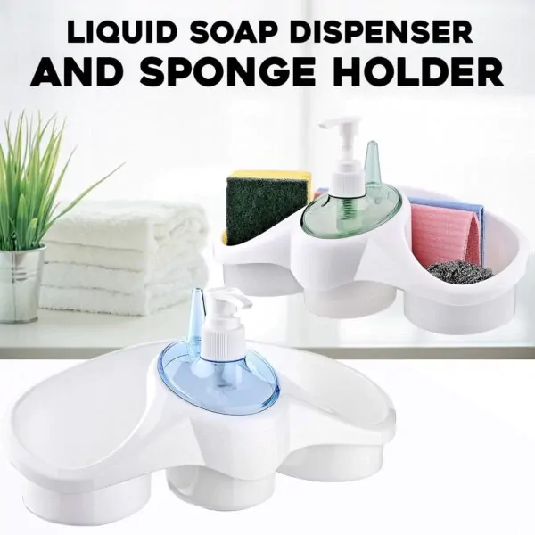 3-in-1 Plastic Dish Soap Dispenser With Sponge Holder