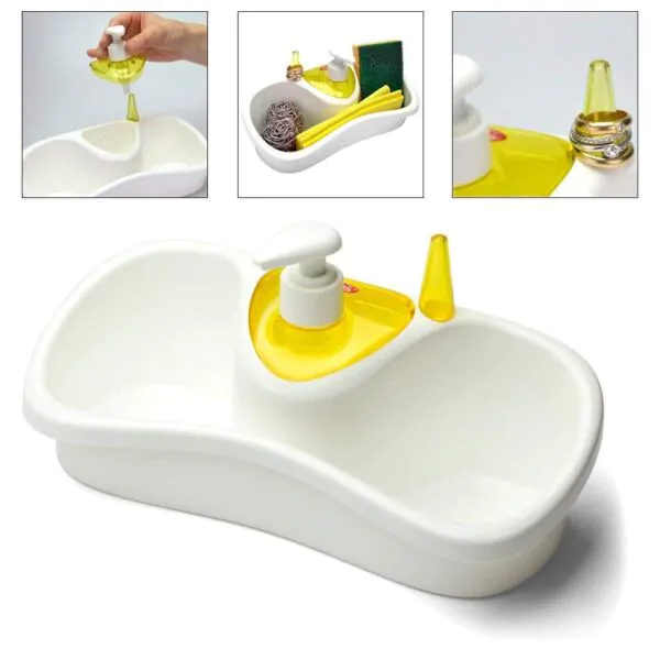 3-in-1 Plastic Dish Soap Dispenser With Sponge Holder - Image 3