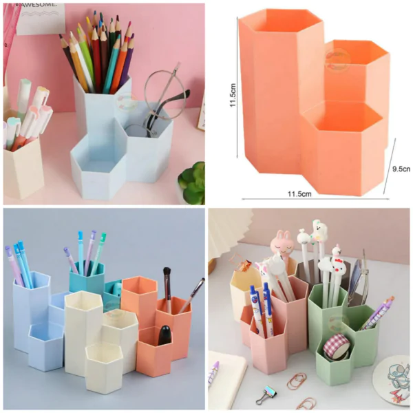 3 Portion Grid Plastic Material Stationary Holder Organizer