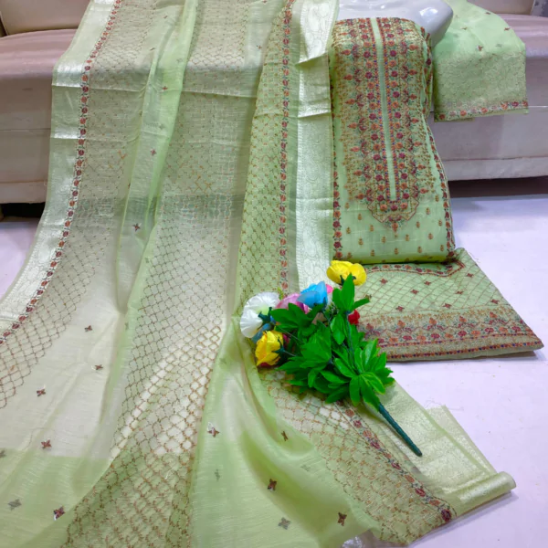 Khadi Net 2-Piece Suits Shirt and Dupatta - Image 4