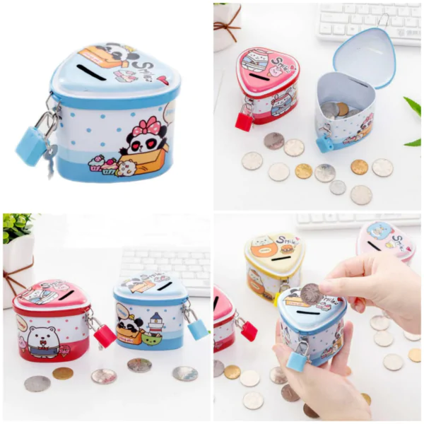 Metallic Heart Shape Mini Coin Money Box