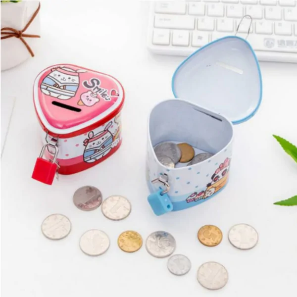 Metallic Heart Shape Mini Coin Money Box - Image 3