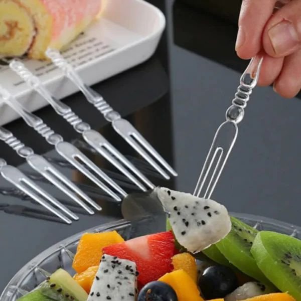 ClearBite: Pack of 50pcs Transparent Fruit Fork Set - Image 3